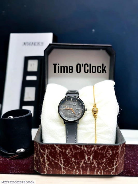 Ladies Wrist Watch with Bracelet Set - Gray Strip